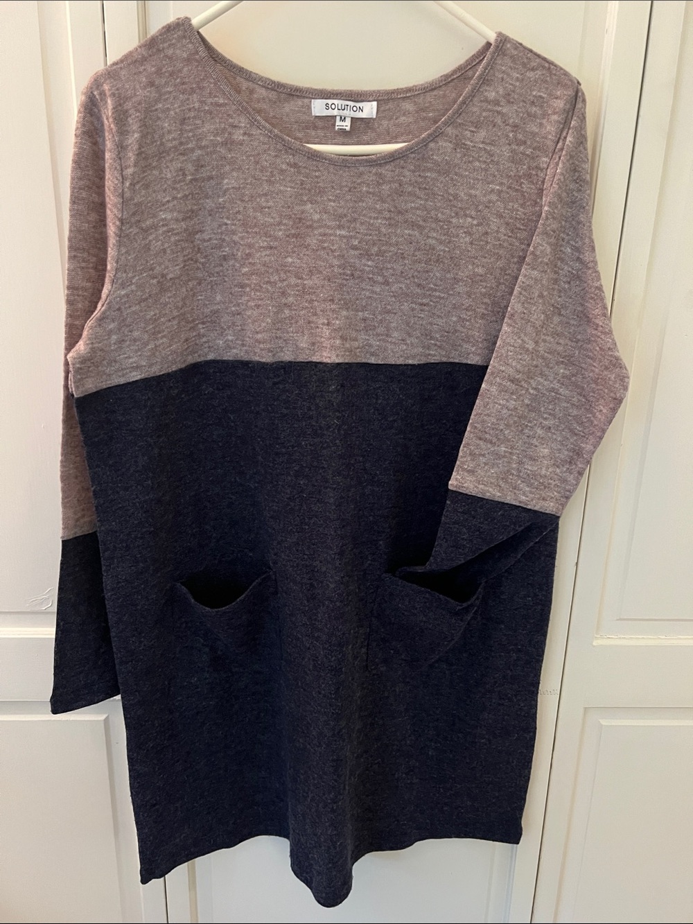 Solution Two-Tone Scoopneck Tunic Sweater - Dusty Mauve & Charcoal